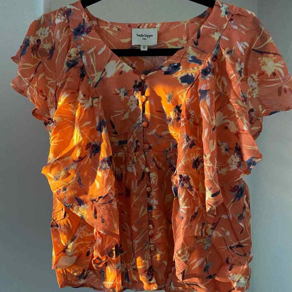 Haute Hippie Karen Printed Flutter-Sleeve Blouse Floral A370009 New